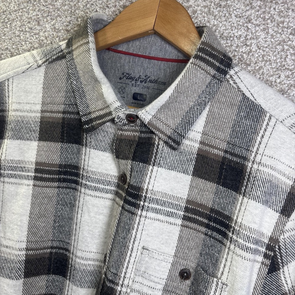 Flag & Anthem Shirt Mens Large Gray Plaid Long Sleeve Button Up Stretch